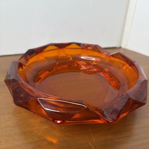 Vintage Viking Glass Diamond Point Orange Glow  Cigar Ashtray Bowl 8.5” MCM - Picture 1 of 24