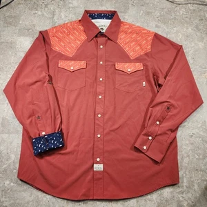 Rowel Western Shirt Men Xl Orange Blue Pearl Snap Tech Performance Cowboy - Picture 1 of 13