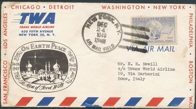 Dr Jim Stamps US & Vatican Air Mail Cover Christmas Day 1949 TWA back tear - Image 1 of 2