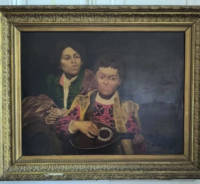 Öl Auf Leinwand DUBON "Porträt Von Mandolinen Spielern" Flämische Schule Gerahmt - Bild 1 von 4