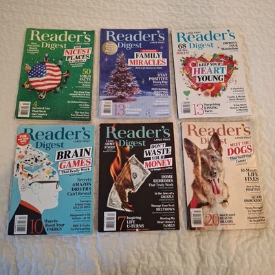 Reader's Digest Large Print Magazine Lot Of 6 Brain Games Remedies Positivity TV - Image 1 of 4