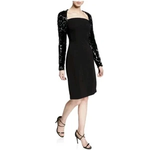 Naeem Khan NK32 schwarz Paillettenärmel Kleid quadratischer Ausschnitt Bleistift Designer Gr. 8 - Bild 1 von 16