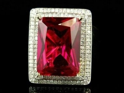 14K Yellow Gold Plated 2Ct Radiant Lab-Created Ruby Men's Wedding Fashion Ring - Image 1 of 3