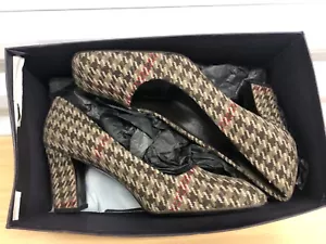 NEW PRADA 1l3529 WOOL CHECK DECO EBANO 3” HEELS - 38.5 = 8.5 B US $420 - Picture 1 of 9