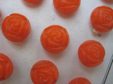 1 Doz Vintage Antique Orange Glass Flower Buttons Glass Shank Cover
