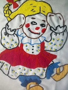 Crewel Embroidery Picture Rag Doll Finished Picture 12" x 16" NP07 - Picture 1 of 8