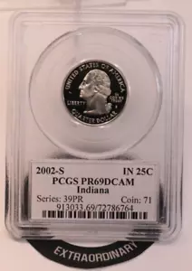 2002-S Indiana State Quarter PCGS PR69DCAM GENUINE BEAUTIFUL COIN - Picture 1 of 4