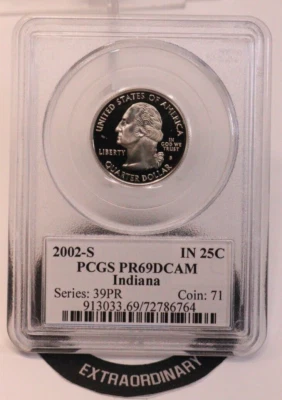 2002-S Indiana State Quarter PCGS PR69DCAM GENUINE BEAUTIFUL COIN - Image 1 of 4