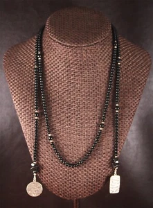 SILPADA Black Onyx Beaded Lariat Necklace Hammered Tips Sterling Silver N1467 - Picture 1 of 5
