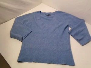White House Black Market Wool Blend Sweater Womens L wide sleeves V Neck Blue - Picture 1 of 3