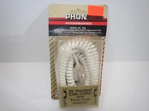Phone Handset Receiver Cord 25' Coiled White w/ Twist-Free Adapter Office Home - Picture 1 of 10