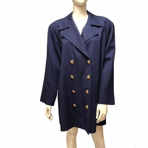 Vintage Carlisle Jacket Military Style Coat Dark Blue Wool Blazer Double Breast - Picture 1 of 5