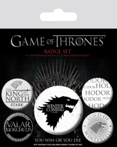 Button Badge 5er Pack GAME OF THRONES - Stark - Winter 1x38mm & 4x25mm BP80528 - Picture 1 of 1