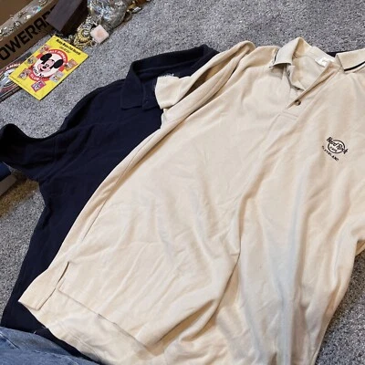 2 Men’s Vintage Hard Rock Cafe Cleveland Embroidered Cream Polo Shirt Size XL - Image 1 of 4