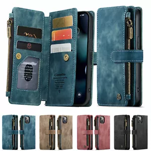 Para iPhone 16 15 14 13 Pro 12 11 XR 8 Cremallera Cuero Ranura para Tarjeta Billetera Estuche Abatible - Imagen 1 de 60