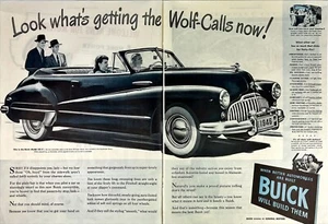 1946 Buick Convertible Two Page Vintage Print Ad Car Man Cave Bar Shop Decor - Picture 1 of 2