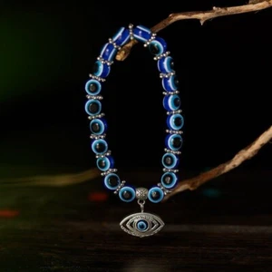 8mm Lucky Turkish Blue Beads Evil Eye Bracelet Elastic Women Men Jewellery Gifts - Picture 1 of 6
