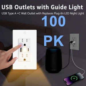 100PK USB A / C Outlets with Night Lights Built in Grenncycle 15Amp Night Light - Picture 1 of 9