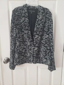 Josephine Chaus Size 12 Blazer Black with White Flowers Long Sleeves, 100% SILK - Picture 1 of 12