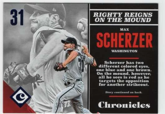 2017 Panini Chronicles Baseball Blue Parallel /399 #28 Max Scherzer Nationals - Image 1 of 1