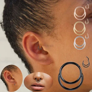1pc Double Layered Hoops Septum Nose Rings Earrings Surgical Stainless Steel - Picture 1 of 60
