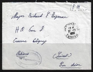 FRANCE TUNIS 1956 RARE FM MEDJZ EL BAL FRENCH MILITARY CONTINGENT BASE OFFICE AI - Picture 1 of 2