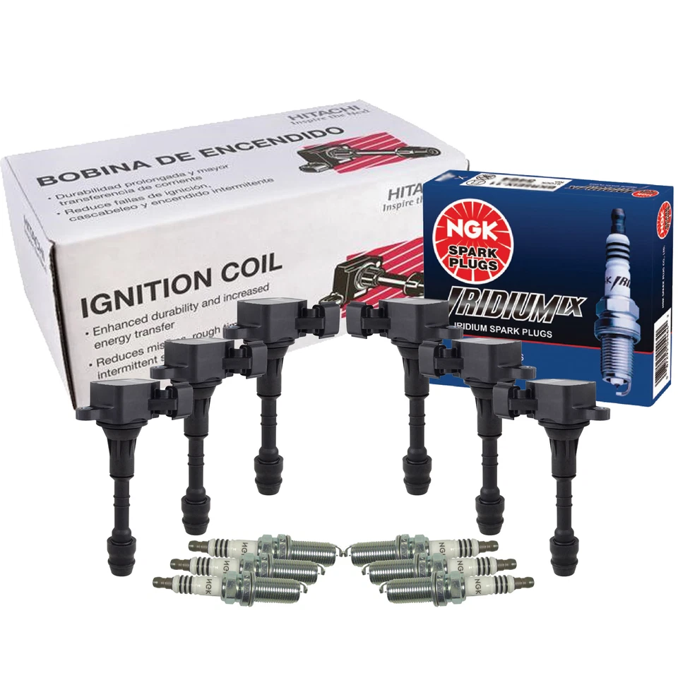 Kit de bujías Hitachi 6 bobina de encendido izquierda NGK 6 Iridium IX para Infiniti Nissan Foto 1 de 1