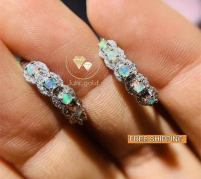 2.2 CT Round Cut Simulated Fire Opal Women's Hoop Earrings 14K White Gold Plated - Image 1 of 4