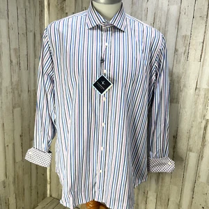 TAILORBYRD MULTI-STRIPED L/S FULL BUTTONED BLUE DRESS SHIRT SZ:XL NWT X11 - Picture 1 of 11
