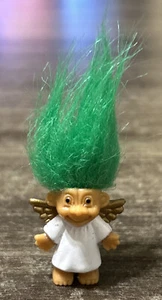 Russ 1" Troll Doll Green Hair Gold Angel Wings Christmas Mini Miniature - Picture 1 of 5