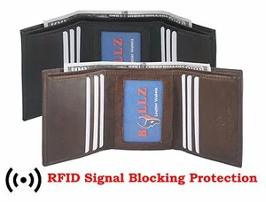 RFID Men's Genuine Leather Trifold Wallet Brown 6 Credit Card slots ID window - Picture 1 of 7