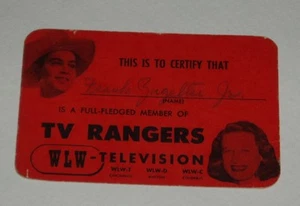 1950's WLW TV RANGERS Membership Club Card Cincinnati Dayton Columbus OH - Picture 1 of 1
