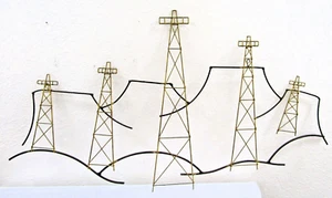 Mid-Century Modern Oil Rig Landscape Wall Wire Sculpture - Picture 1 of 9