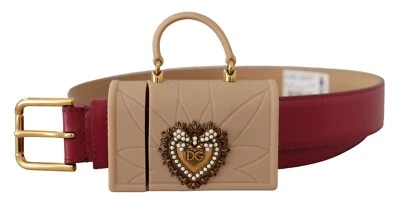 DOLCE & GABBANA Cinturón Cuero Rosa Devoción Corazón Micro Bolso Auriculares 75cm/30in Foto 1 de 4