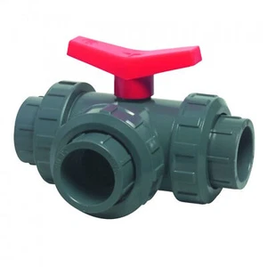 3-Wege Kugelhahn mit T-Bohrung 50 mm / PVC T-Kugelhahn Sperrventil Fitting - Bild 1 von 1
