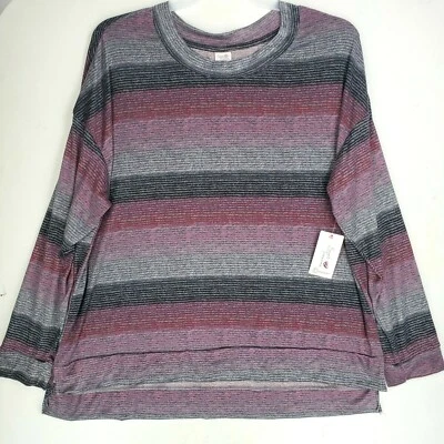 Secret Treasures Women's Plus Pull-Up Hacci Top sz 2X Long Sleeve Pink/Gray New - Image 1 of 4