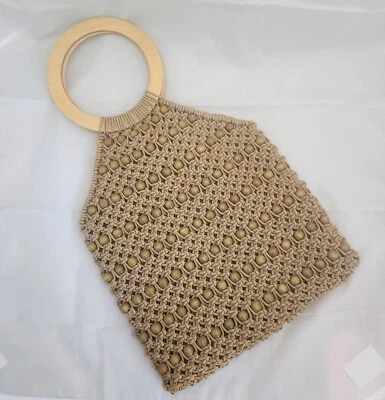 Monedero vintage de macramé y cuentas de madera asas de madera Foto 1 de 3