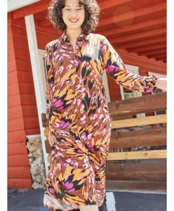The Get Women's Long Sleeve Printed Maxi Shirt Dress, M , Abstract Swallowtail - Picture 1 of 5