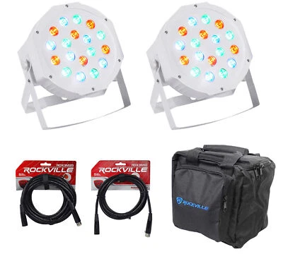 (2) Rockville FHB-118 LED RGB DMX LED PAR Can Wash Lights+(2) Cables+Carry Bag - Image 1 of 4