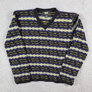 Vintage 90s Retro Blue Striped Boy's Size Medium Knit Pullover USA Made Sweater - Picture 1 of 8