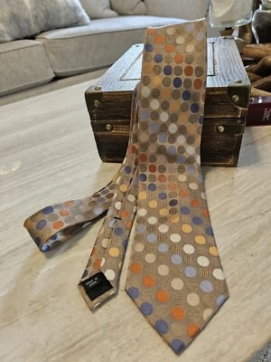 Corbata de cuello Michael Kors para hombre, 100 % seda azul topo óxido beige círculos Foto 1 de 4