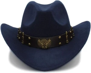 Navy Blue Western Cowboy Cowgirl Hat, Revolver Gun Bullet Strap, Men Women - Picture 1 of 4