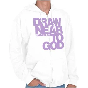 Christian Faith Draw Near To God Scripture Sweatshirt Zip Up Hoodie Men Women - Picture 1 of 7