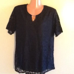 Women's Plus Size Relaxed Short Sleeve Black Lace Blouse Top 1X 2X 3X - Picture 1 of 3