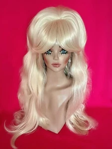 Swinging 60s FEMBOT BEEHIVE Wig Bangs Custom Drag Queen PlatinumBlond ALL COLORS - Picture 1 of 9