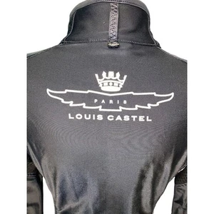 NWOT RARE Korean Brand Louis Castel Paris black ‘wet look’ golf jacket Wms Large - Picture 1 of 12