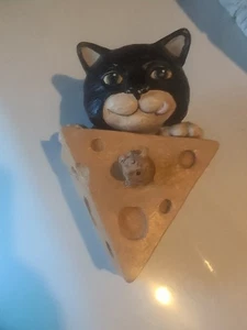 Vintage 1995 Unique Figi Graphics Black Cat Mouse In Cheese Resin  Trinket Box - Picture 1 of 4