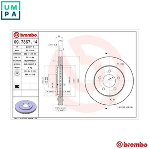 2x BRAKE DISC 09.7367.14 FOR PLYMOUTH VOYAGER/GRAND DODGE CHRYSLER 2.5L 4cyl - Picture 1 of 10
