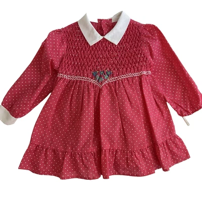 De Colección Ropa Infantil o Muñeca Rosa Vestido Lunares Calado Sin Etiqueta Talla 24 Meses? Foto 1 de 4