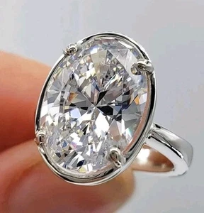 Rare 15 Ct Certified Treated Off White Diamond Solitaire Ring, 925 Silver - Picture 1 of 10